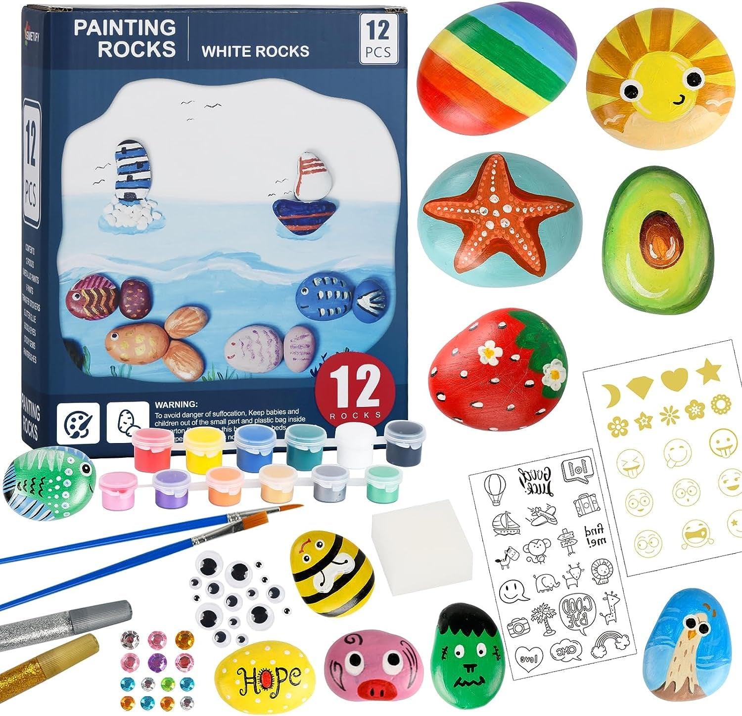 Rocks for Painting, 12 Pcs Rock Painting Kit for Kids, River Rocks for  Painting, Painting Rocks Kit for Girls Boys Ages 4-6, 6-8, 8-12, Rock  Painting